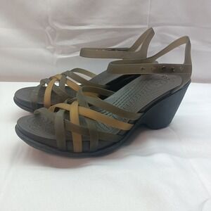 Crocs Huarache Isabella Strappy Wedge Sandals Bronze Espresso Brown Womens 10